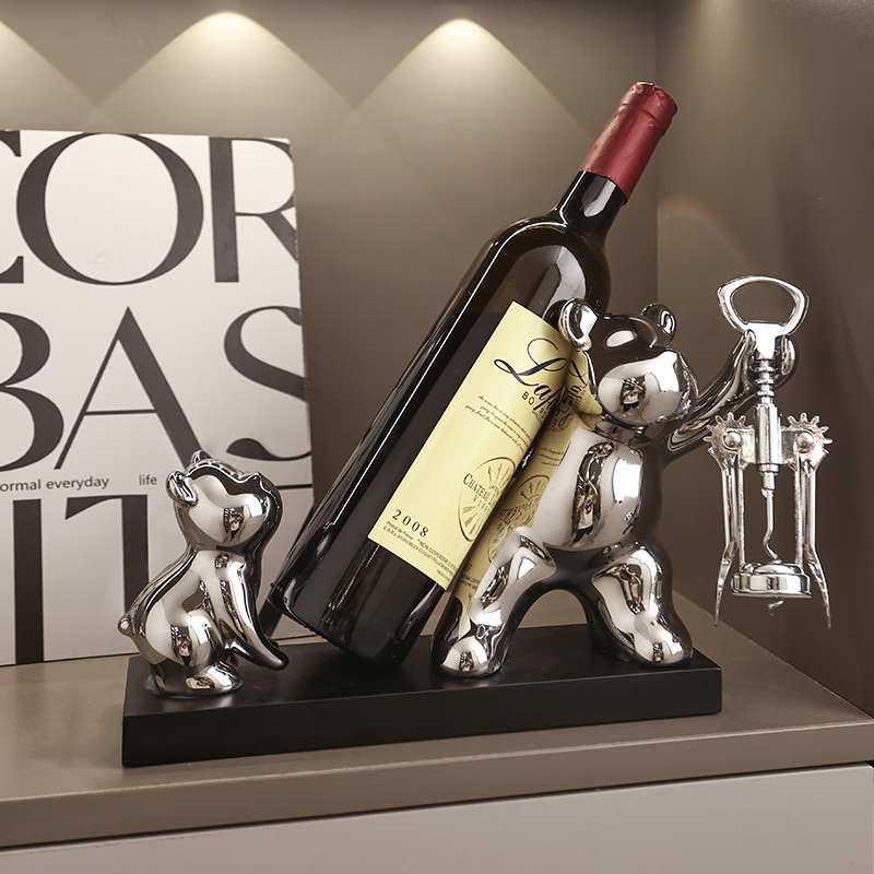 Beihanmei Ceramic Electroplating Parent-child Bear Wine Rack Soft Furnishing Home Decoration Wine Cabinet Ornaments Hot Purchase One Piece Drop Shipping