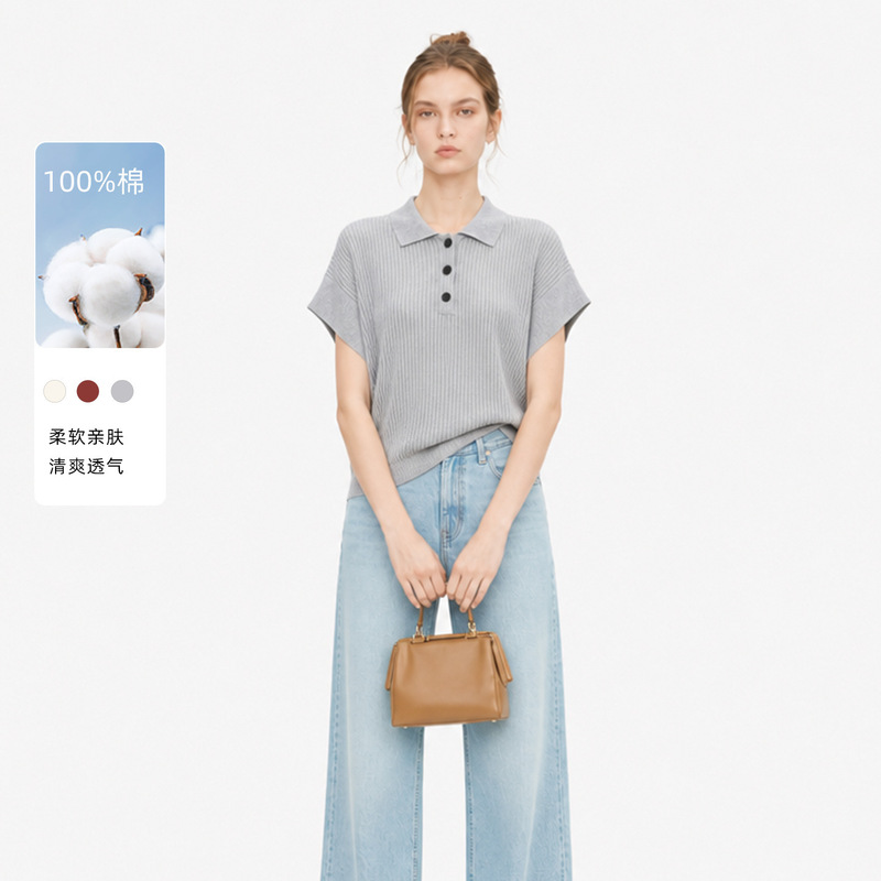 Bc Same Style~ Old Money Style Hollow-Out Knit Mesh Polo Collar Sleeveless Knit Top Summer Thin Bc Same Style~ Old Money Style Hollow-Out Knit Mesh Polo Collar Sleeveless Knit Top Summer Thin
