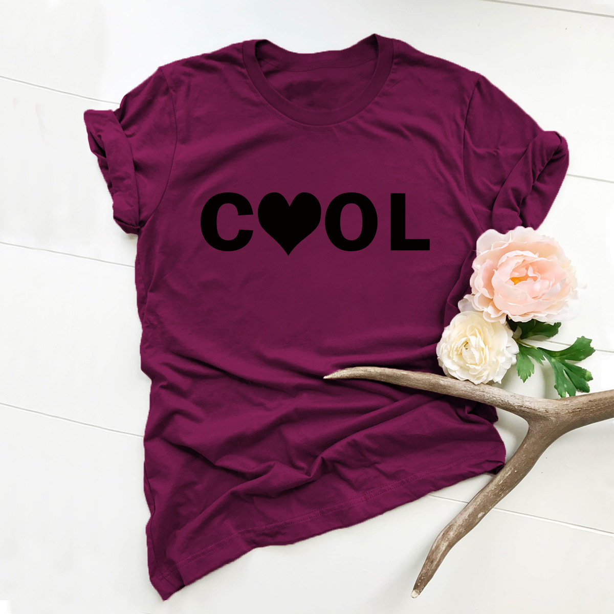 Pure Letter Heart Shape Printed Cotton T-shirt display picture 1