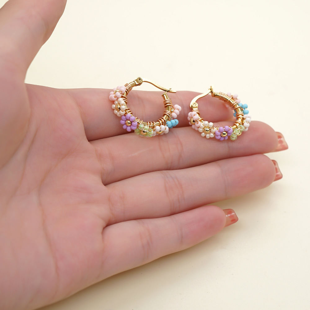 8g Weight 304 Stainless Steel Ear Needle Material Earrings Classification 1 Pair Fashion Flower Handmade Glass Glass/colored Glaze Earrings