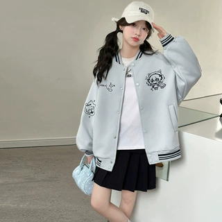 女童卡通刺绣棒球服2026春秋新款韩版洋气百搭休闲拉链春装夹克潮