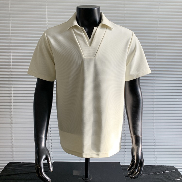2026 Summer New American Style Patchwork Fake Two-Piece Short Sleeve T-Shirt for Men, V-Neck Solid Color POLO Collar, Stylish Wholesale 2026 Summer New American Style Patchwork Fake Two-Piece Short Sleeve T-Shirt for Men, V-Neck Solid Color POLO Collar, Stylish Wholesale