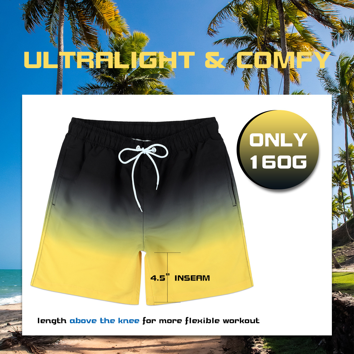 Gradient Color Swimming Trunks for Men, Adult Anti-Embarrassment, Amazon Foreign Trade, Loose, Quick-Drying, Casual Beach Pants, Men's Trendy and Handsome