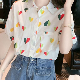 Chiffon Small Shirt Women's 2025 New Summer Unique Chic Shirt Floral Beautiful Western Style Short-Sleeved Top