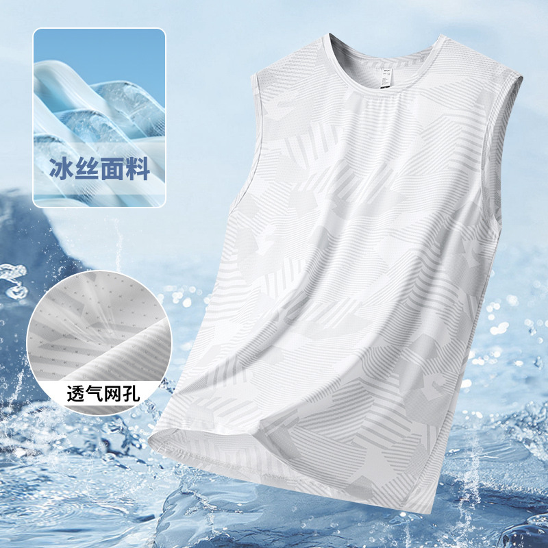 Chaleco de hielo para hombre de verano, camiseta de hombro ancho sin mangas, camiseta de hombro de secado rápido, camiseta de media manga transpirable