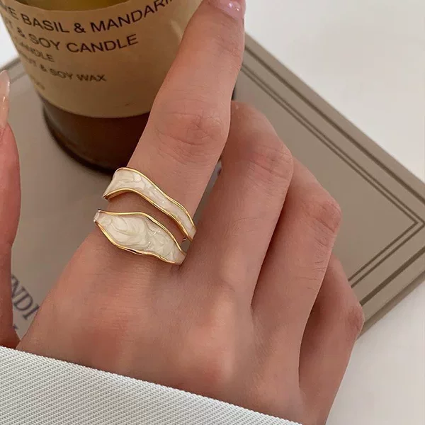 Geometric Double-Layer Hollow Ring for Women, Fashionable and Elegant, Irregular Drip Glaze Color-Blocking Open Ring, Ins-Style Index Finger Ring