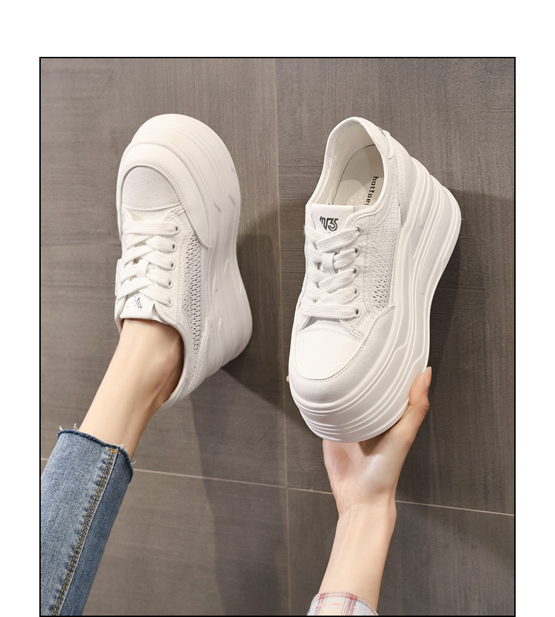 Giày sneaker nữ đế dày tăng chiều cao, mặt lưới thoáng khí, phong cách bánh xốp — Màu đen chi tiết 17