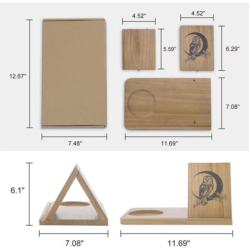 Estante de lectura triangular de madera con posavasos para escritorio de oficina Estante de madera maciza con posavasos de café