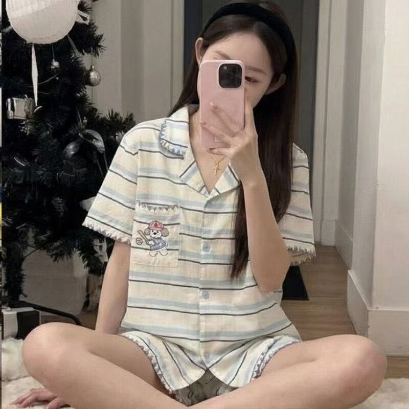 【Dajiju Cross-Border Selection】Women's Summer New Cloud Cotton Double Short Lapel Casual Homewear Set 【Dajiju Cross-Border Selection】Women's Summer New Cloud Cotton Double Short Lapel Casual Homewear Set