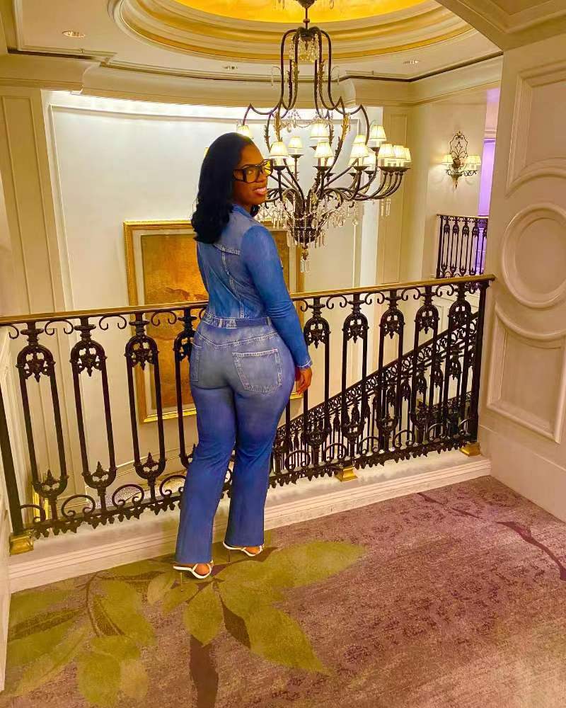 Damen Jumpsuit In Jeansoptik Mit Print Modischer Winter Overall_voghion.com