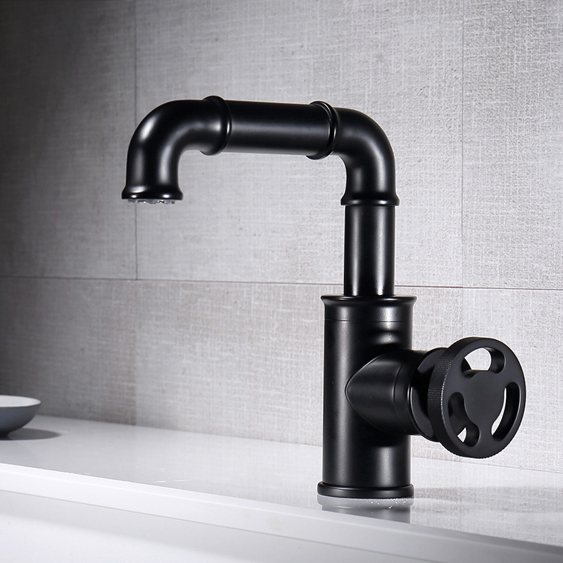 Hot and cold bathroom basin faucet household bathroom washbasin wash basin all copper industrial wind faucet