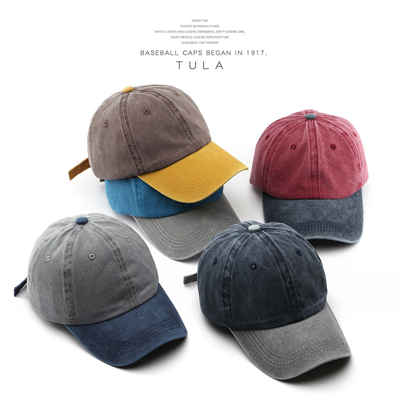 Gorra de béisbol lavada estilo retro – Diseño europeo/americano, unisex, con costura en contraste (venta transfronteriza)