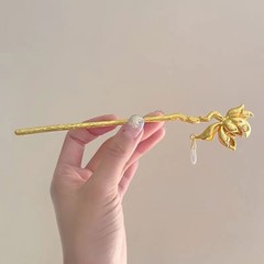 金属感の蓮の花の水滴のかんざしの女性の新中国風の国風の復古の漢服の馬のスカートの盤の髪の装飾の2024新しい潮