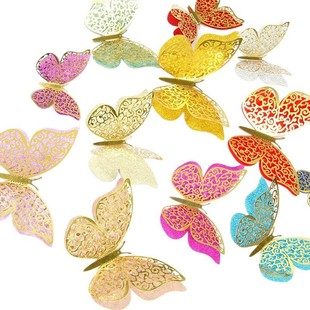 YW double-layer hollow butterfly wall stickers 3D three-dimensional hollow paper Chinese style wedding festival cloth 12 sets