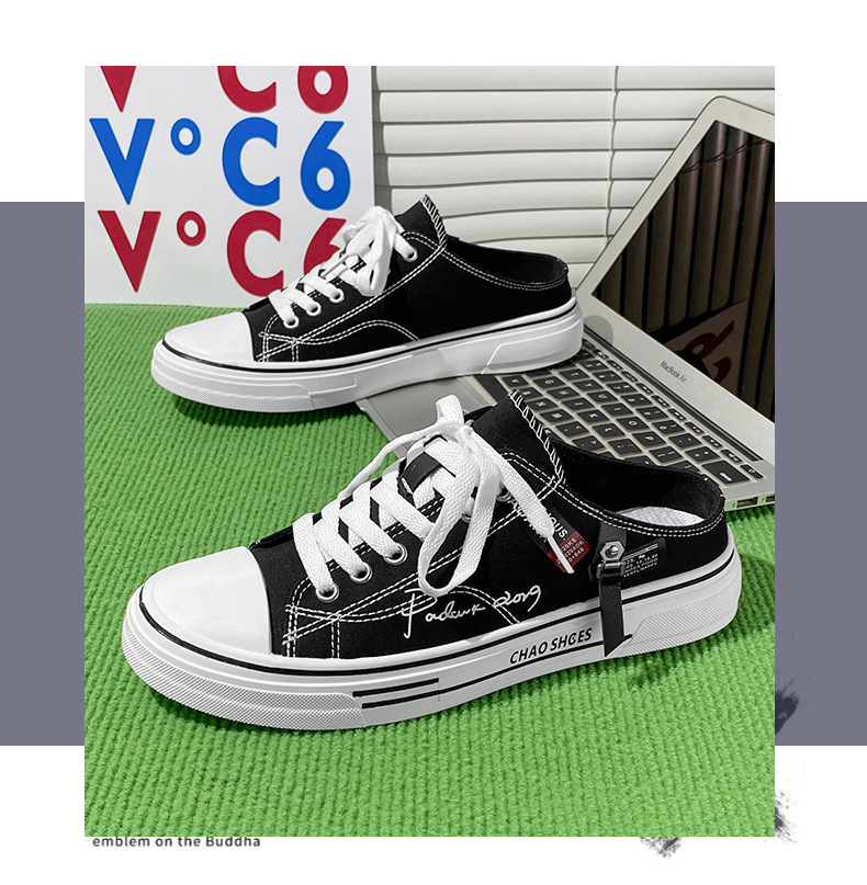 Artistic style canvas half trailer summer men's 2024 new Korean version casual trendy shoes for teenagers and students_voghion.com