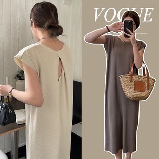 Pregnant Women's Drapey Sleeveless Dress Women's Autum Retro Casual Slim Versatile Design Round Neck Elegant Long Skirt