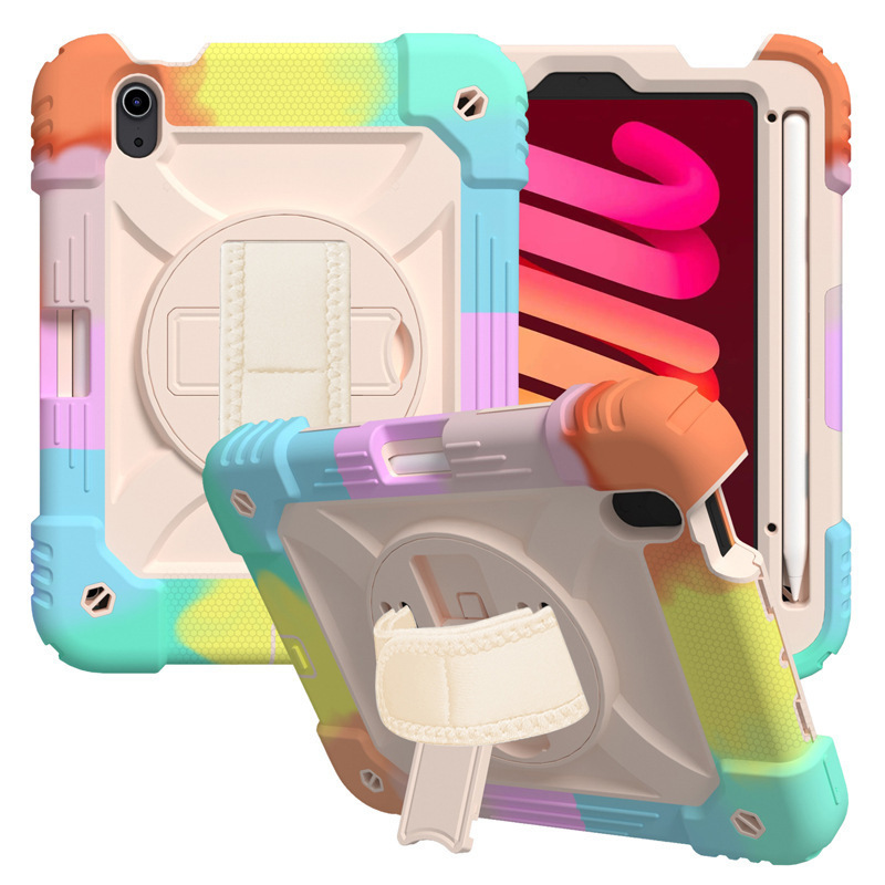 Applicable iPad mini6 strap colorful contrast color tablet case mini6 silicone drop-resistant PC rotating bracket back case