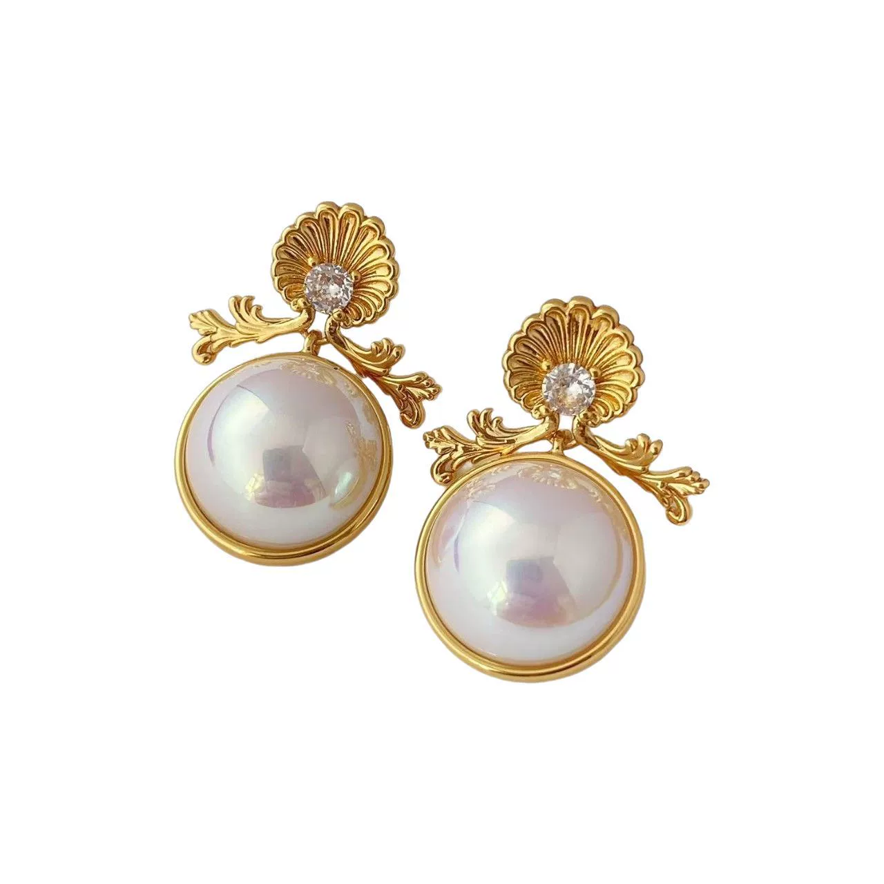 Retro brand earrings from pearl, silver 925 sample, french style, high-quality style