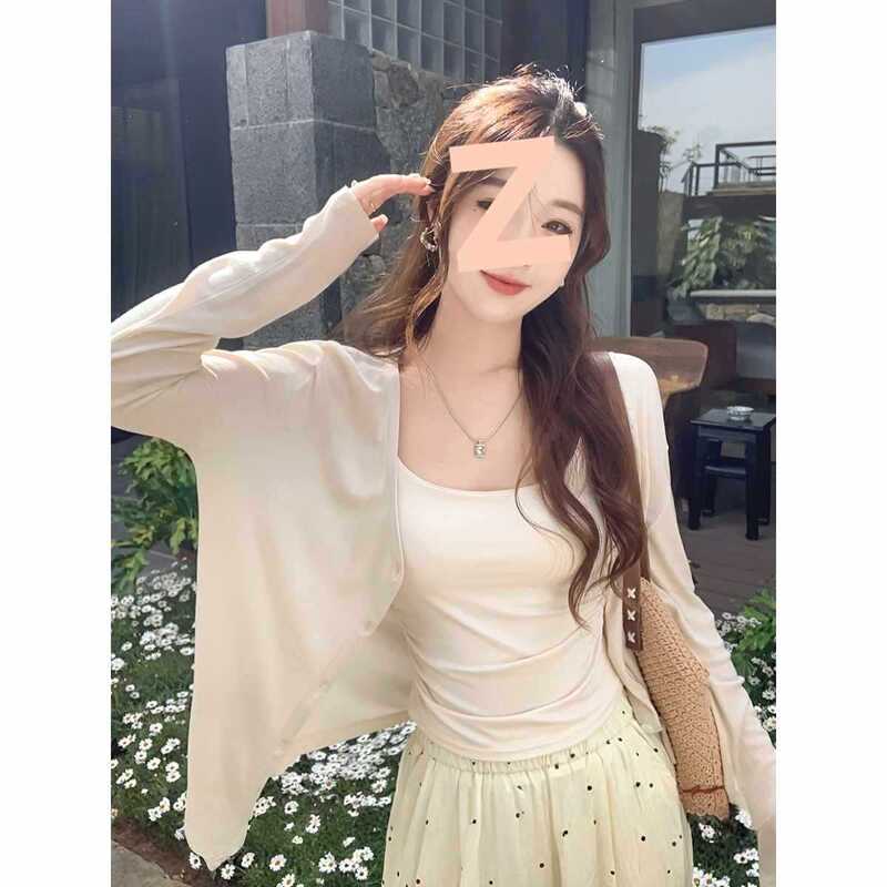 Cardigan Sheer Fabric Summer Wear with Long Slip Dress 2026 New Style Outerwear Thin Knit Top Sun Protection Cover-Up Air Conditioning Shirt Cardigan Sheer Fabric Summer Wear with Long Slip Dress 2026 New Style Outerwear Thin Knit Top Sun Protection Cover-Up Air Conditioning Shirt