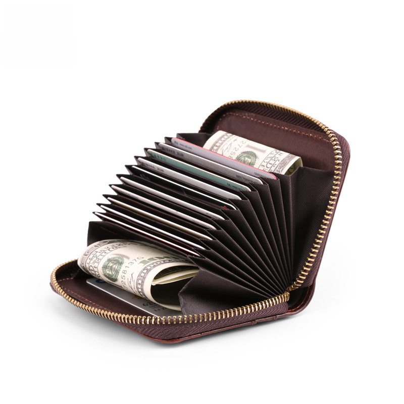 RFID Anti-magnetic Card Holder, Leather Multi-card Accordion Wallet, Vintage Genuine Leather Men's Zero Wallet, Card Clip, Card Case