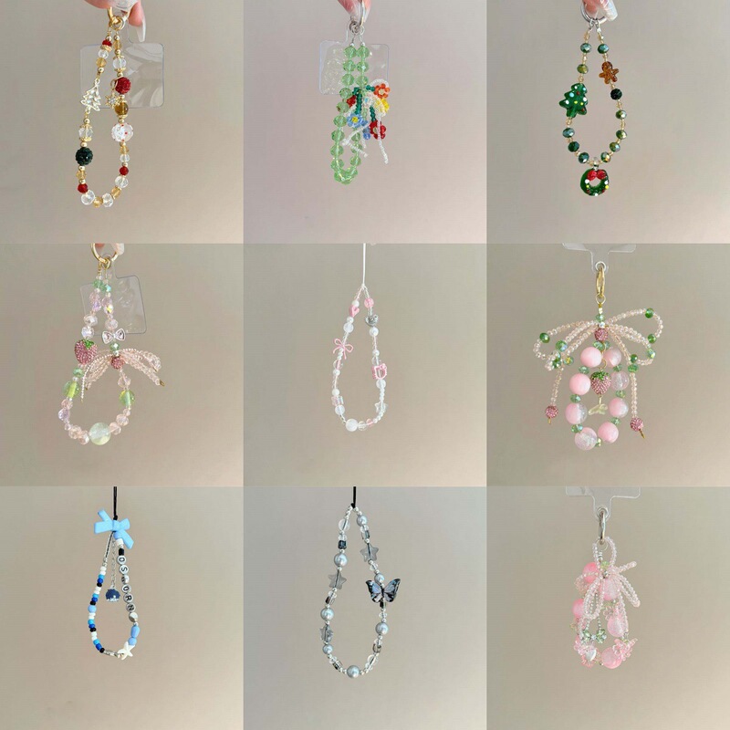 [Summer Strawberry Crushed Ice] Sweet Beaded Design, Versatile and High-End Mobile Phone Chain, Exquisite Bag Pendant