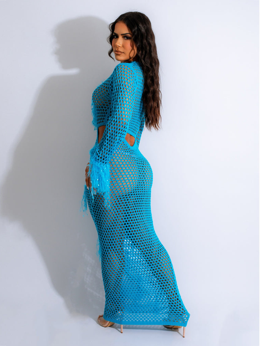 Femmes Robe Régulière Sexy Col Rond Évider Manche Longue Couleur Unie Maxi Longue Robe Du Quotidien Plage display picture 12