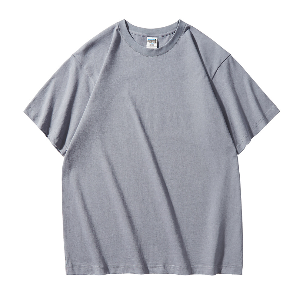 240g algodón pesado suelto cuello redondo color sólido manga corta Camiseta engrosada marca de moda manga corta impresa LOGO