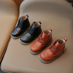 Korean style children's mid-top Martin boots 2024 autumn new side zipper student shoes sneakers girls soft-soled casual shoes