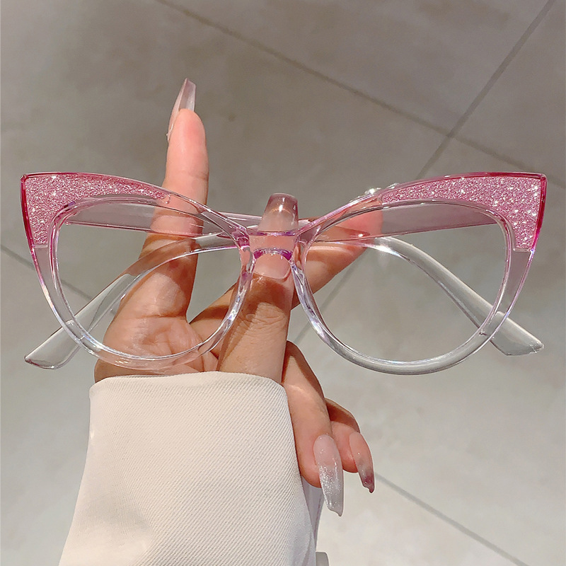 Katzenauge großer Rahmen personalisierte Kontrastfarbe Anti-Blaulicht-Brille trendige hochwertige No-Grade-Flachspiegel_voghion.com