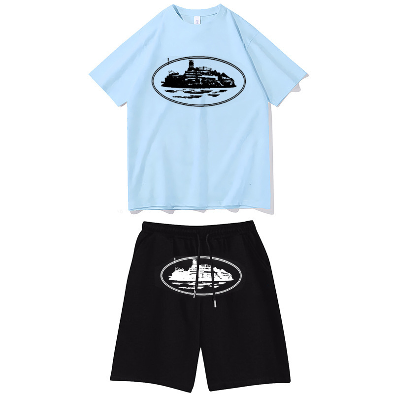 Cortiz camisetas callejeras europeas y americanas camisetas unidireccionales pantalones deportivos set callejera ropa de hip-hop