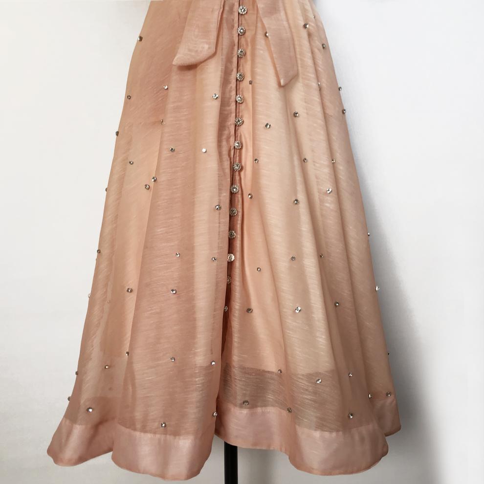 Đầm maxi nữ thắt eo cổ đứng tay lồng đèn đính đá phong cách Pháp — Màu trơn xanh lam, Màu trơn trắng, Hoa xanh da trời, Hoa hồng đậm chi tiết 8