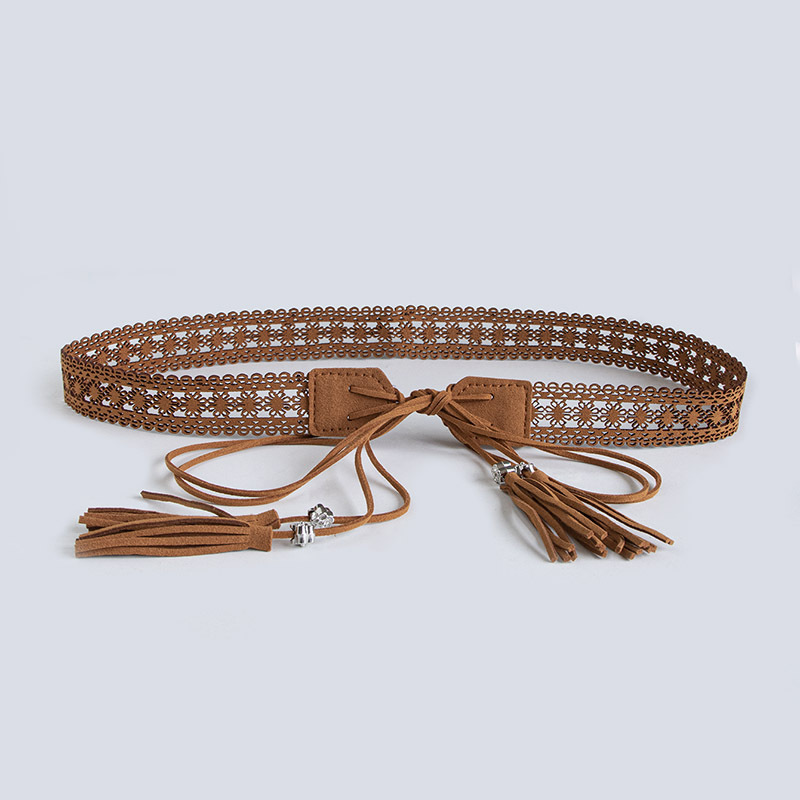 包头超纤镂空腰绳棕色2
