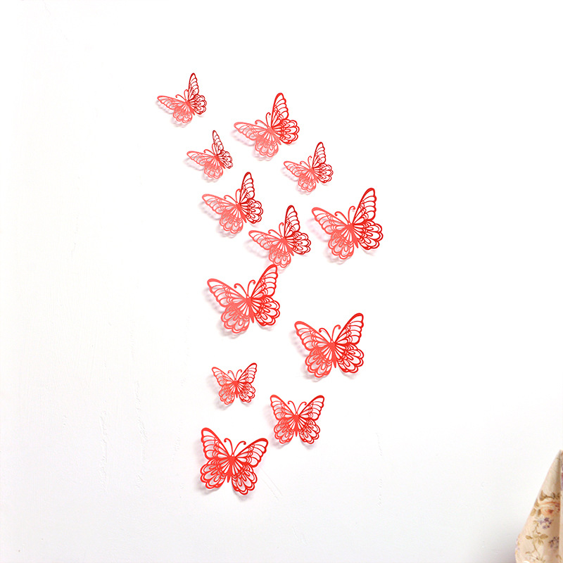 Mariposa hueco Comercio exterior color 12 piezas pegatinas tridimensionales decoración de la pared pegatinas de pared de fondo arte fiesta en casa