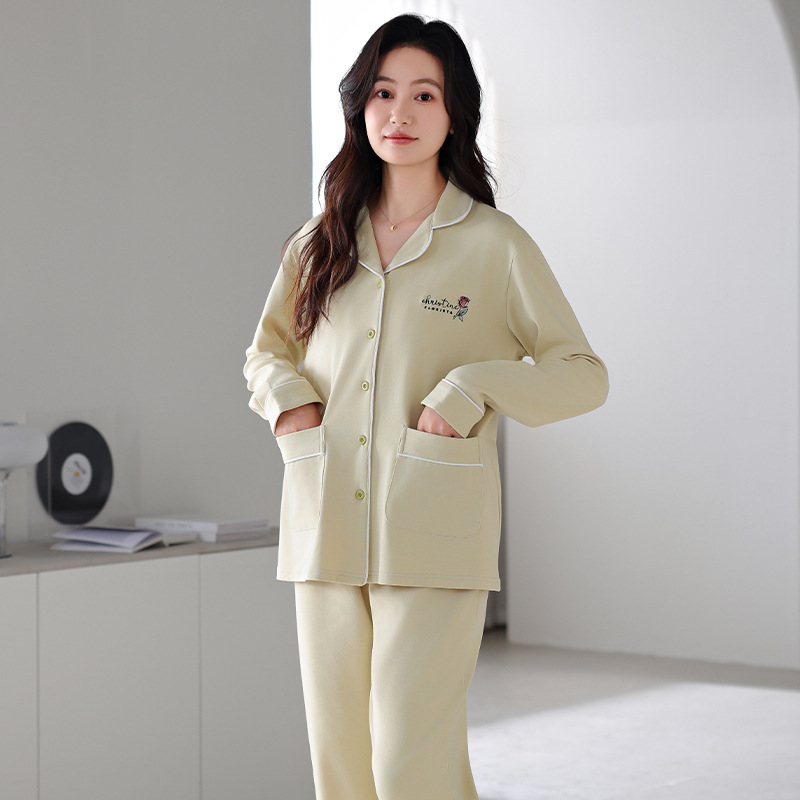 가을 겨울 여성용 잠옷 100% 긴팔 바지 가디건 2025 신상 여성용 달콤하고 착용 가능한 홈웨어 세트