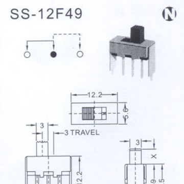 SS-12F49开关 三档拨动开关 大电流小型 电子玩具电源滑动开关