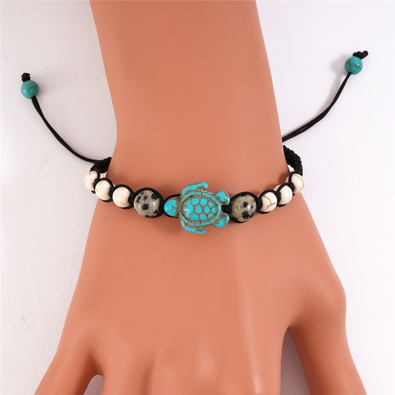 Cross-Border Hot Selling Retro Style Bohemian Turquoise Turtle String Adjustable Hand-Woven Friendship Bracelet Gift
