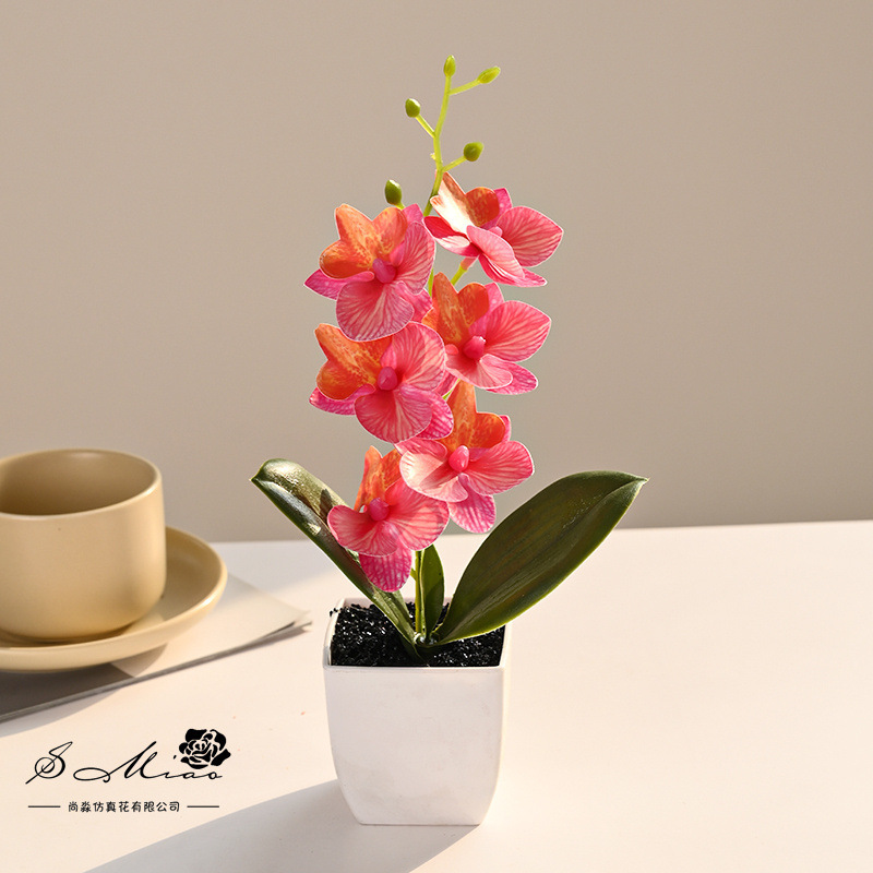 Flores falsas de 6 cabezas de orquídeas mariposa sensación de bonsai simulación de flores decoración del hogar fotografía de plantas verdes artificiales simulación de boda en maceta image 11