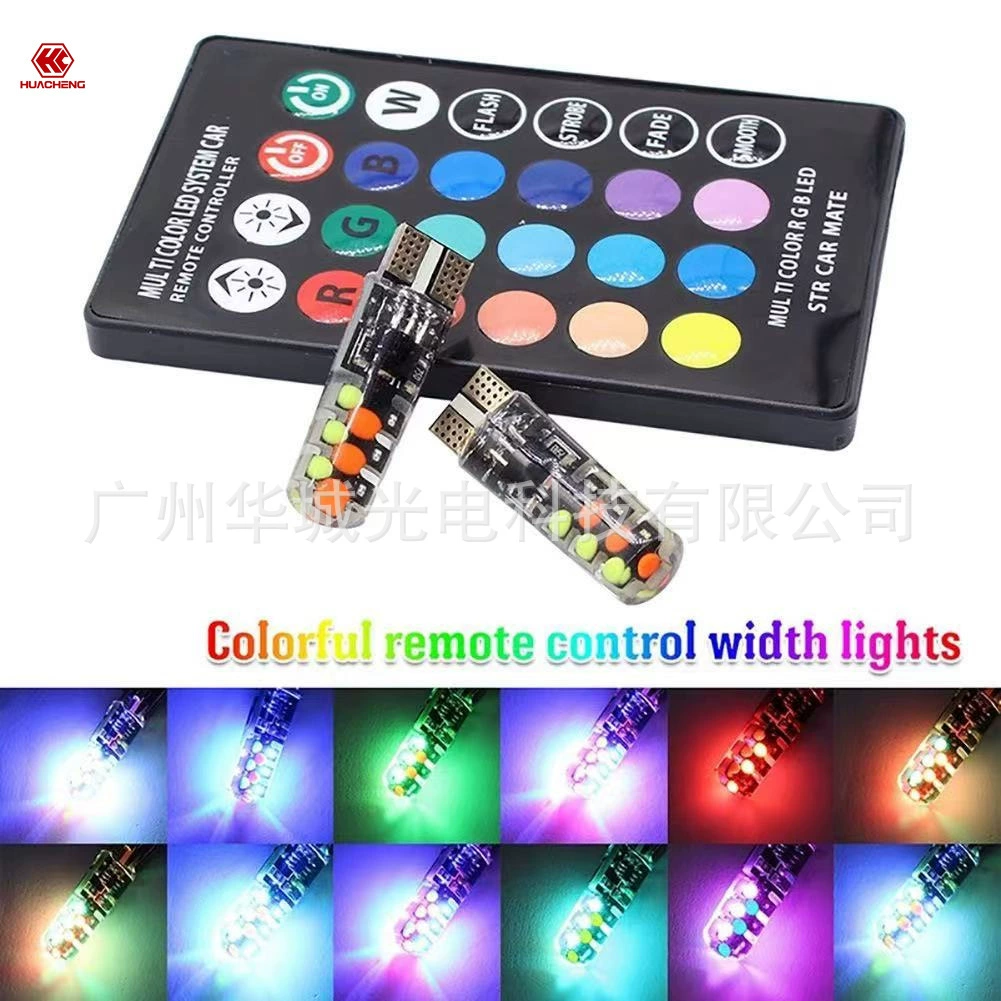 T10 COB RGB Автомобильный светодиодный светильник шириной красочный с дистанционным управлением ширина вспышки свет водонепроницаемый силиконовый светильник для номерного знака