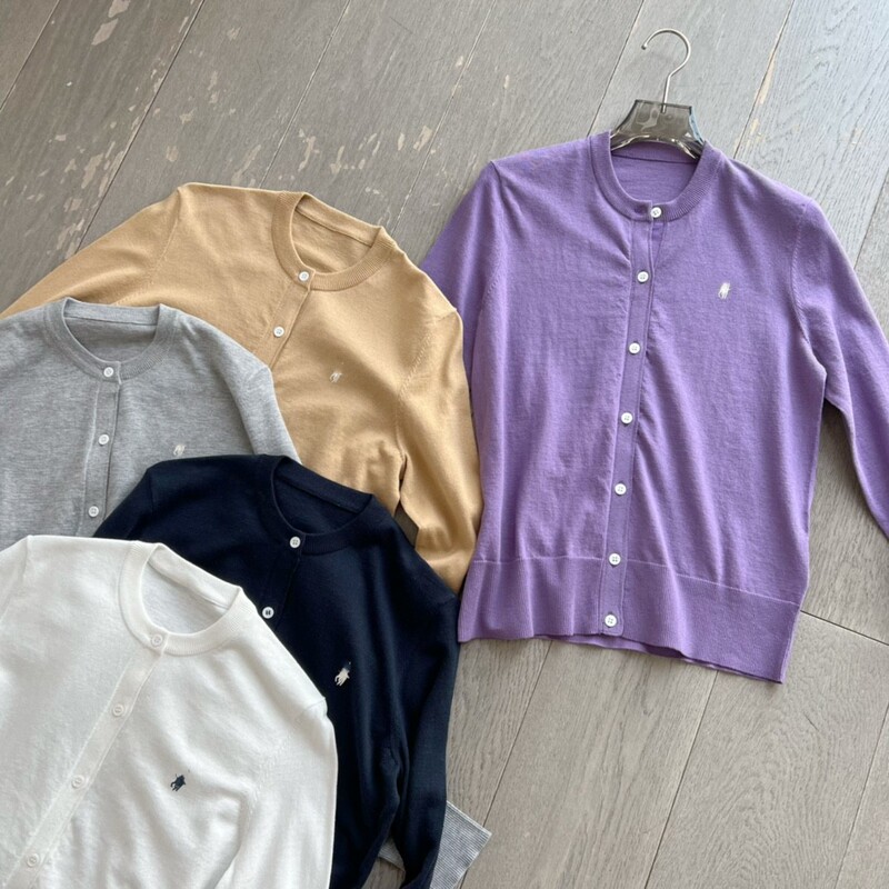 24 Spring and Summer New Style Classic Embroidered Round Neck Knit Thin Long-Sleeved Cardigan on the Chest
