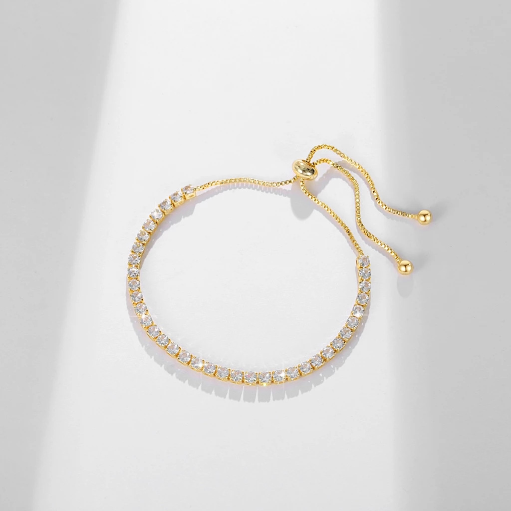 European and American claw inlaid zircon single row full diamond high quality bracelet women's cross-border fashion chain push-pull design bracelet wholesale