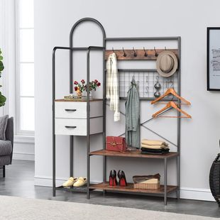 Hanger, 6-in -1 industrial 70-inch (about 177.8cm) hall tree, with entrance bench and can be