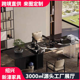 2026新款轻奢现代宝格俪黑奢石茶桌茶桌椅组合别墅客厅设计师茶台