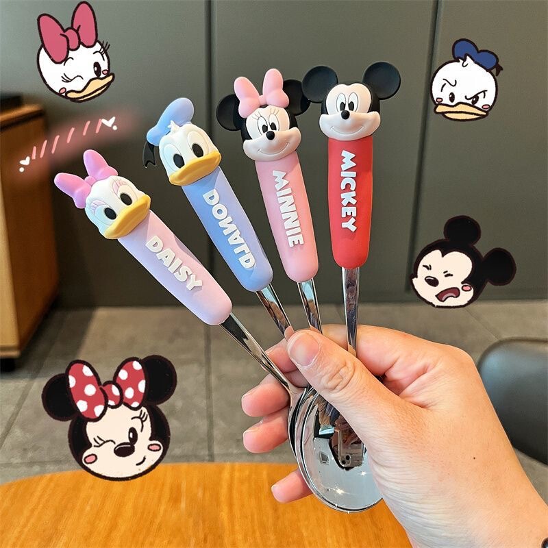 Mickey and Minnie Kidsren's Spoon 304 Stainless Steel Fork Spoon Cartoon Convenient Tableware Set Student Eating Spoon and Fork