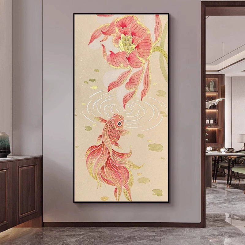 Song Dynasty Aesthetic Hanging Painting Good Luck Koi Entrance Decoration Painting Song Style Creative Living Room Grand Ancient Style Hanging Painting