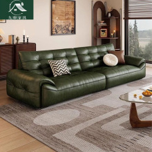 复古真皮沙发中古风轻奢客厅小户型贵妃直排法式宽坐深油蜡皮沙发