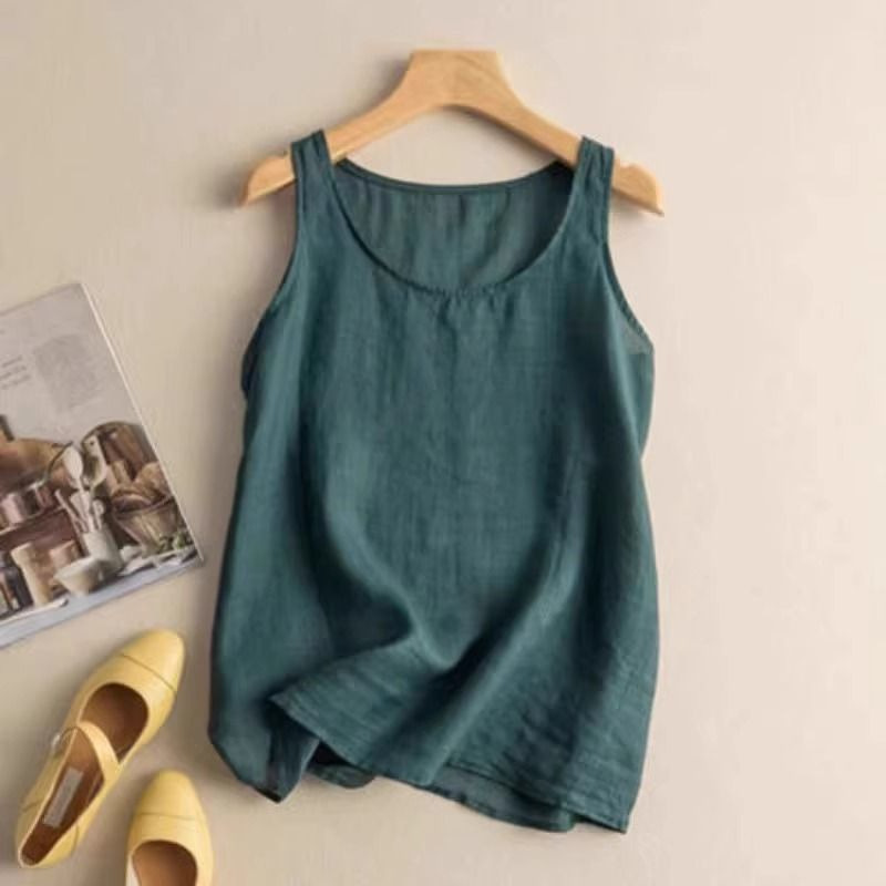 Cotton and Linen Camisole Women's New Summer Outer Wear Loose Large Size Casual Fashion Elegant Sleeveless Inner Layering Shirt