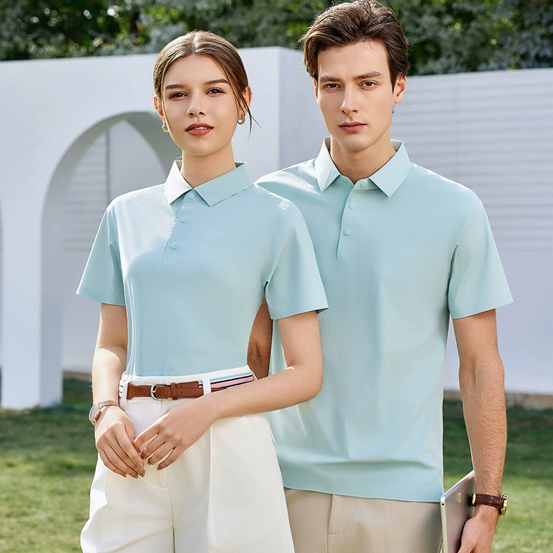 Summer silk thin elastic breathable polo for work, custom-made, with short sleeve