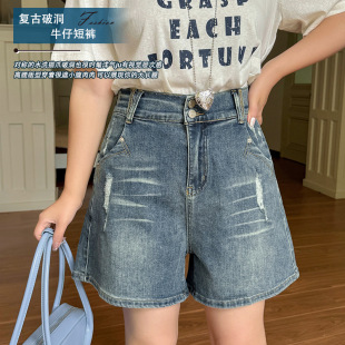 Aiyuan 2025 New Summer Plus Size Jeans Women 100kg Retro Ripped Denim Shorts Yc266