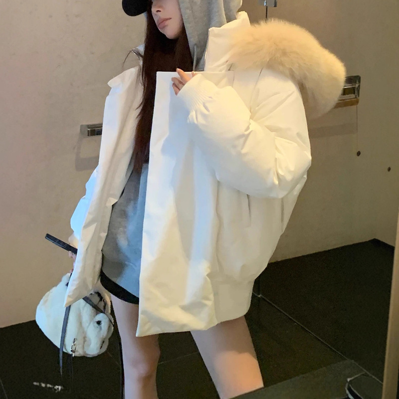 Sunoneonee Blue Hour Fox Fur Collar Multi-Color Hooded down Jacket for Women, Winter Coat for Petite Women