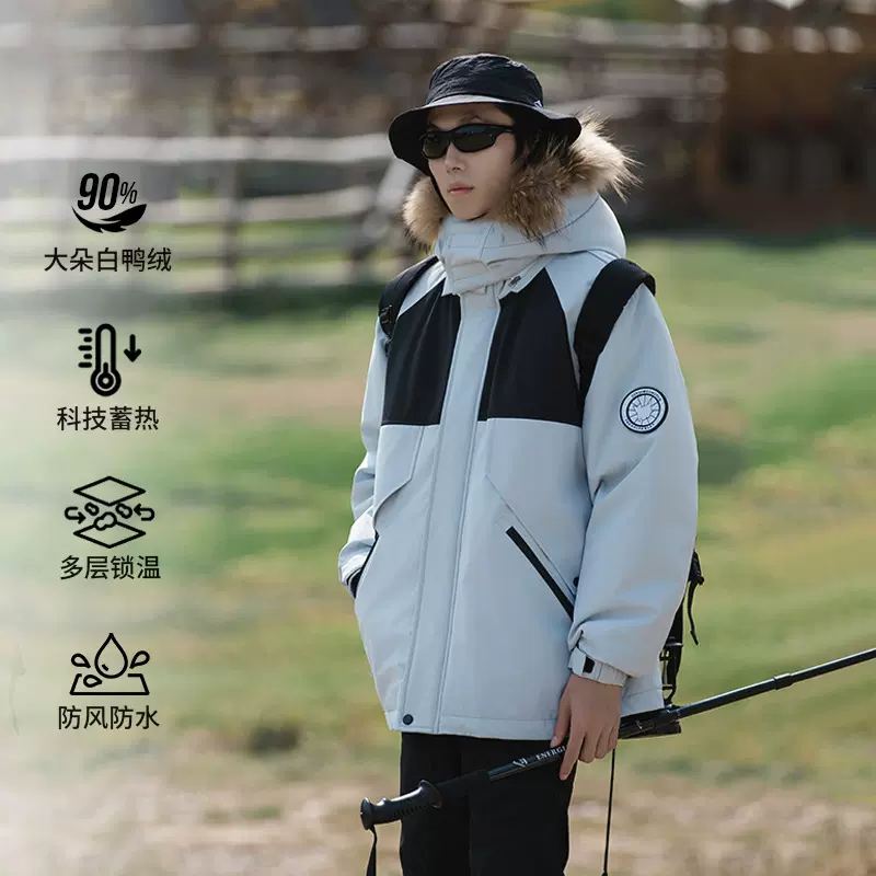 OOTD冲锋服羽绒服男冬季加厚保暖衣服新款带毛领防寒防风男士外套